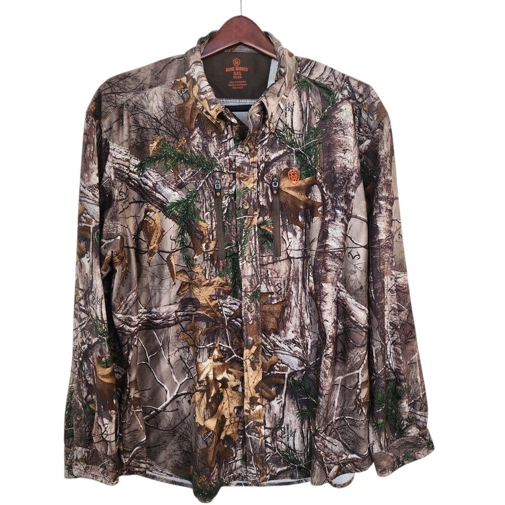 Game Winner Realtree Edge Camo Hunting Shirt Mens 3XL Button Up Zip Pockets